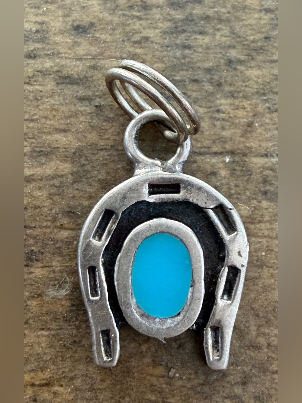 Vintage Native Fred Harvey Sterling Silver Turquoise Horseshoe Charm Pendant